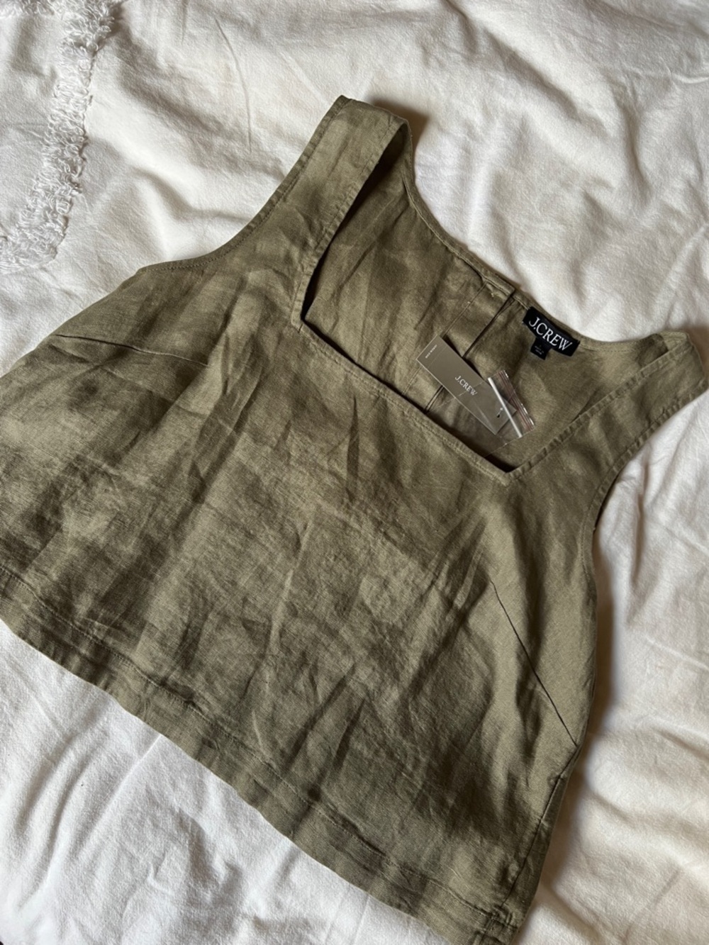 J. Crew Olive Square-Neck Linen Crop Tank